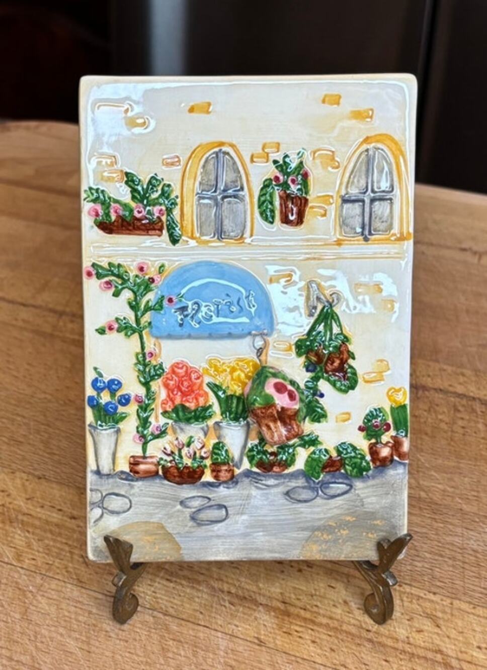 Vintage Bella Casa by Ganz 3D Florist Shop Ceramic Wall Plaque 4x6 Cottagecore